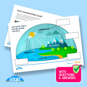 God's Amazing Water Cycle Bible activity worksheet for children